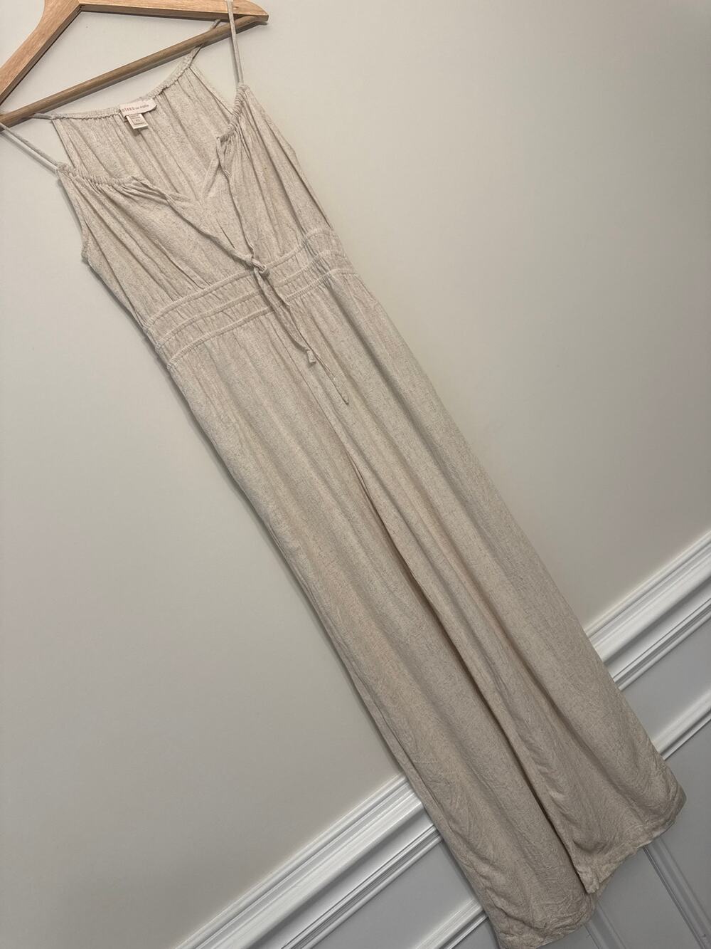 Monteau LA Beige Striped Wide Leg Jumpsuit XS